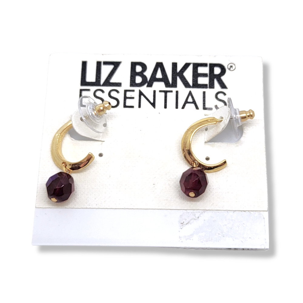 Vintage Liz Baker(tm) Czech Crystal Faceted Bead Goldtone Hoop earrings